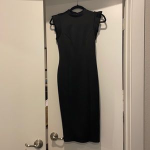 ASOS black midi dress. High neck. Keyhole back.